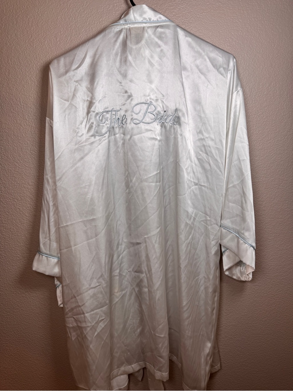 In Bloom White Satin Robe with 'The Bride' Embroidery